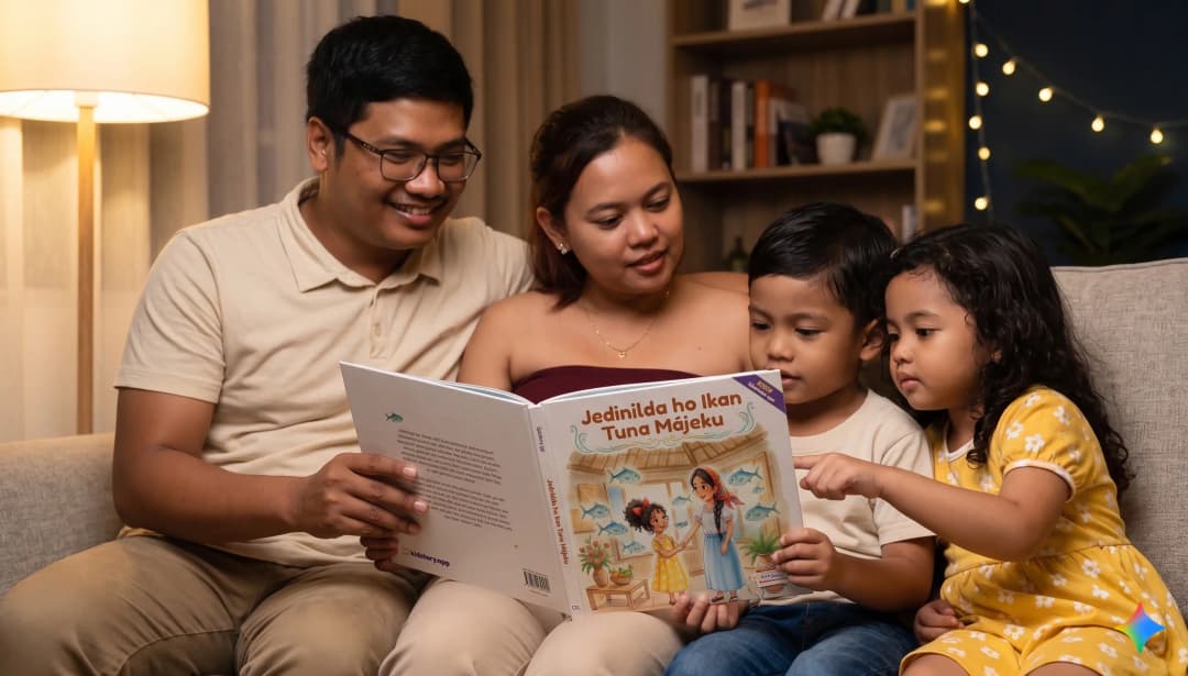 Family reading a KidStory book together